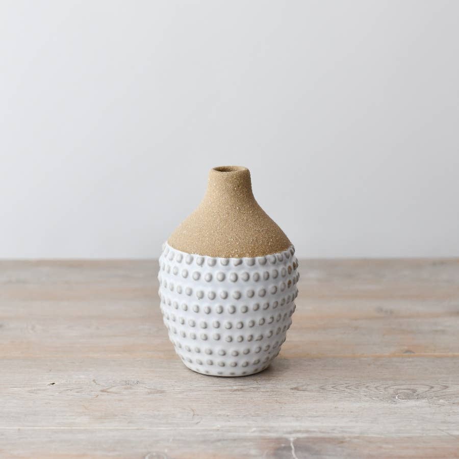 Soft white and brown bobbled vase