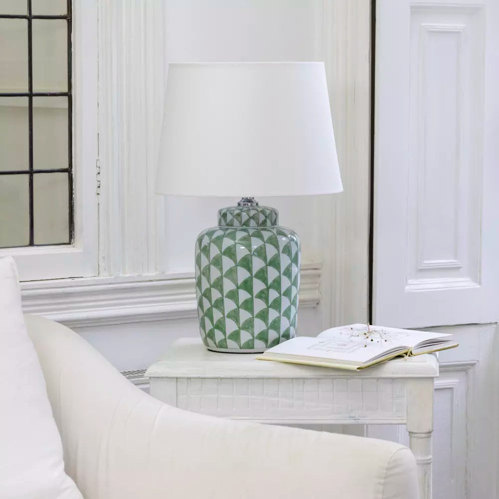 Olive patterned lamp with white shade