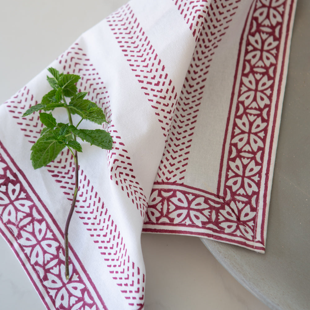 Raspberry hand block napkin