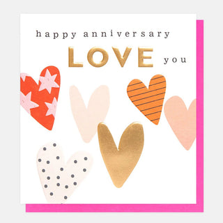 Patterned Hearts Anniversary Card