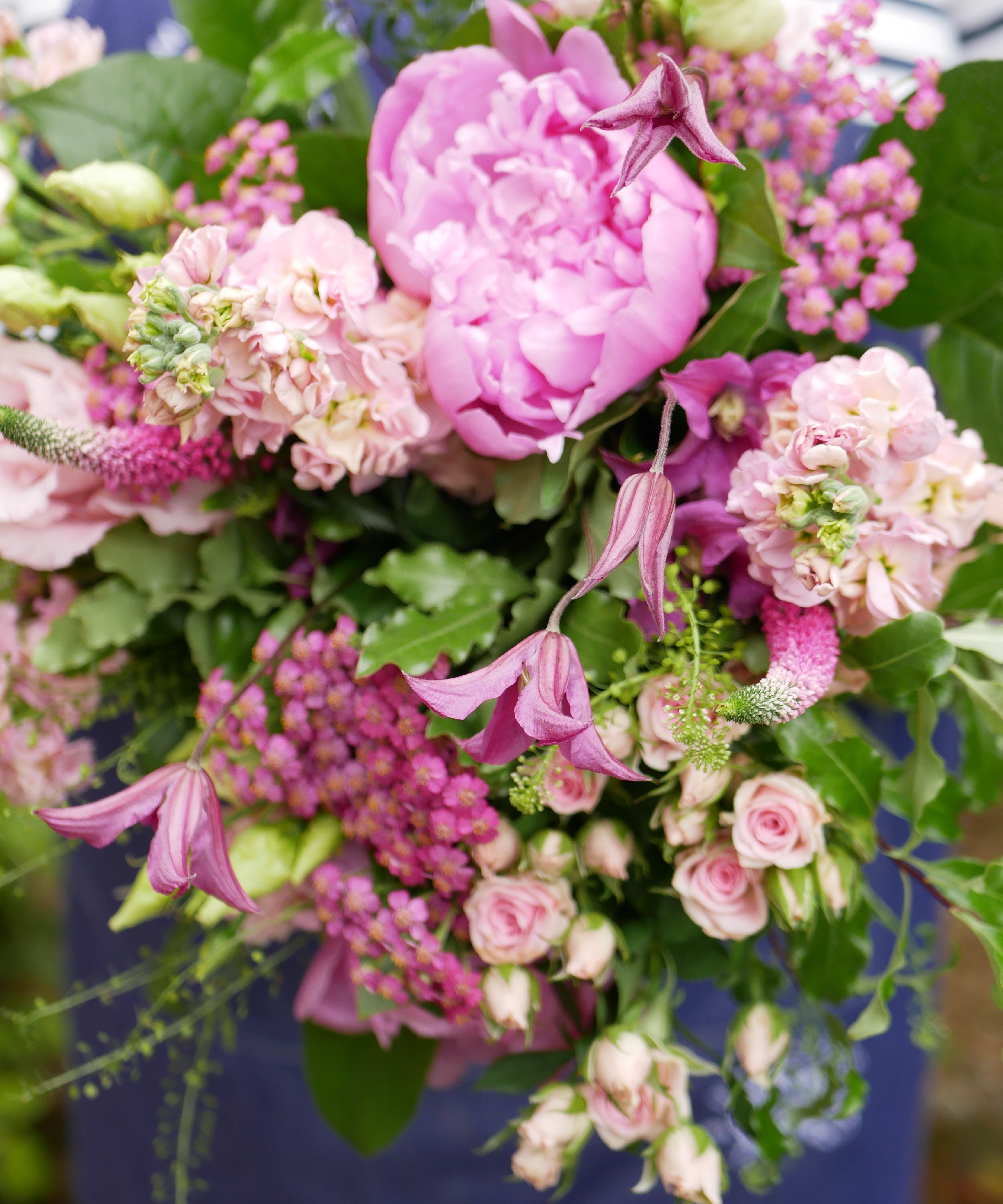 Pink peony bouquet with complementary seasonal pink flowers