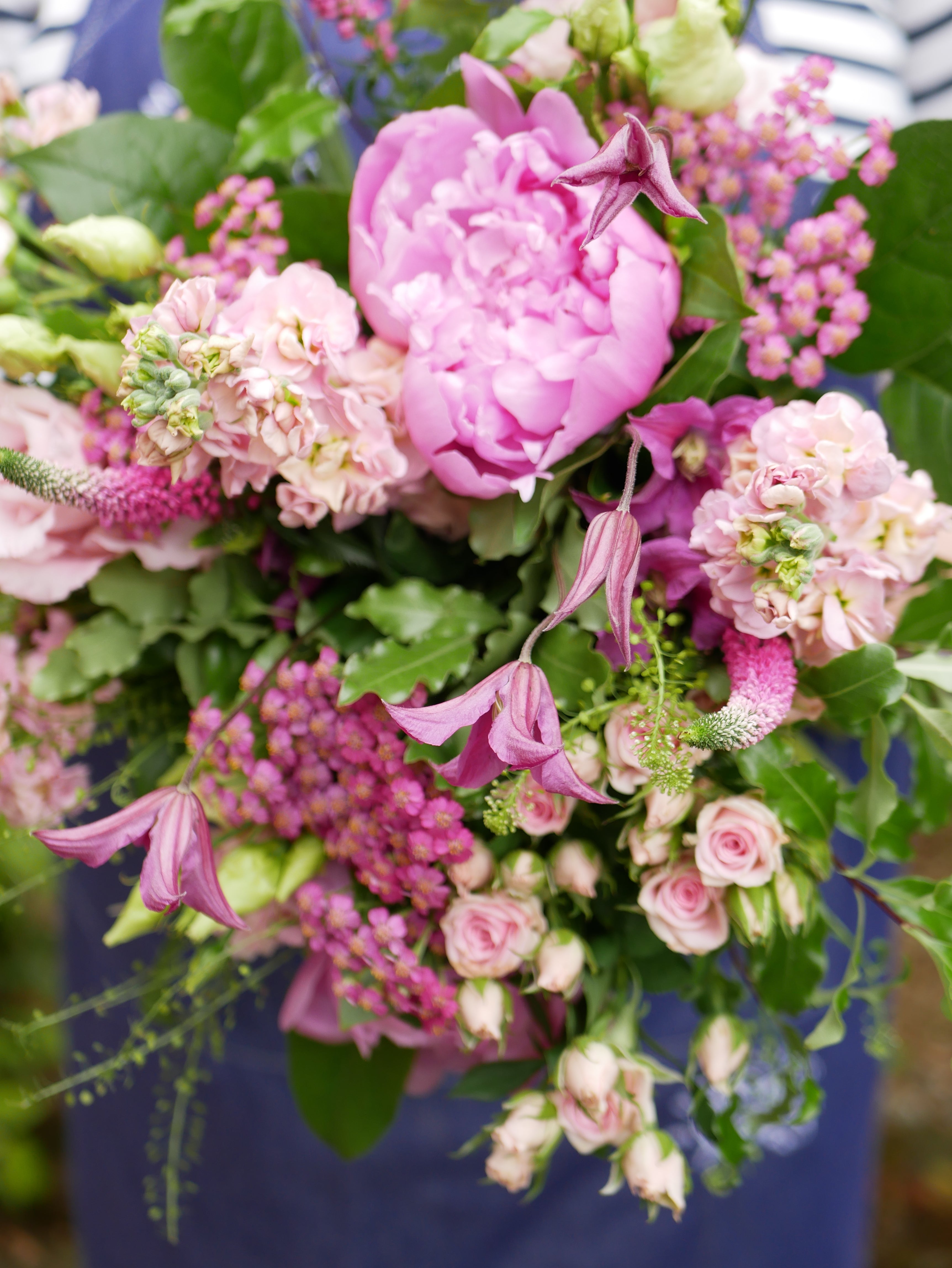 Pink peony bouquet with complementary seasonal pink flowers