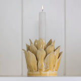 Yellow Petal Candle Holder – Medium | Ceramic Floral Candle Holder