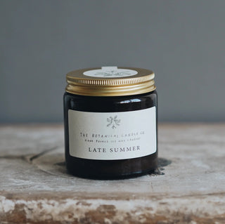 The Botanical Candle Company - Late Summer Scented Soy Candles in Amber Jars