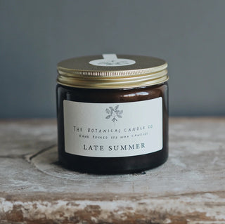 The Botanical Candle Company - Late Summer Scented Soy Candles in Amber Jars