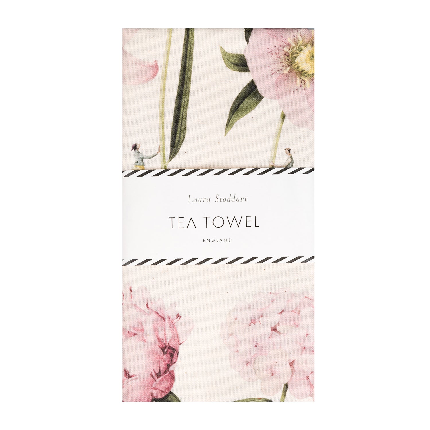 Laura Stoddart In Bloom Pink Flowers tea towel featuring elegant botanical illustrations on 100% natural cotton, made in England.