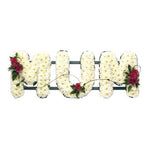 MUM funeral flower letter tribute handcrafted by Mad Lilies in Banstead, Surrey, featuring beautiful seasonal flowers in a personalised floral arrangement.