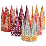 Six decorative paper party crowns