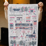 Banstead Village Life Tea Towel | Illustrated Banstead High Street Tea Towel by Lisa Tolley