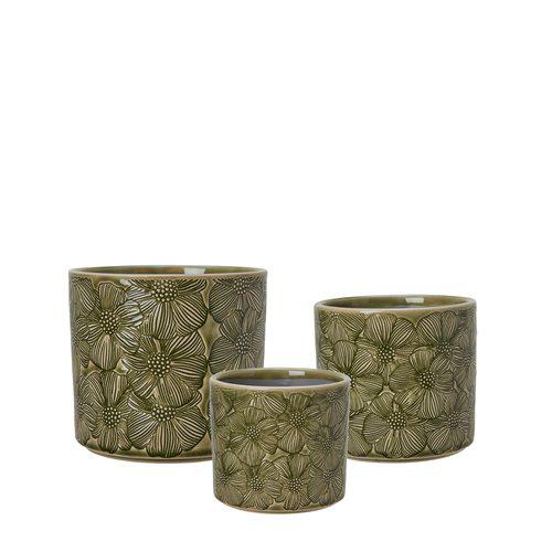 Stoneware floral embossed pots