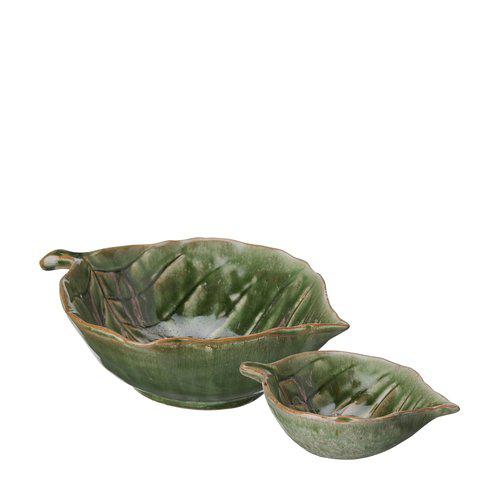 Green ceramic leaf-shaped bowls 