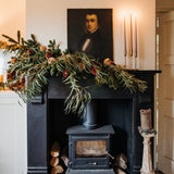 Christmas Fireplace Design Kit with Foliage, LED Lights & Candles