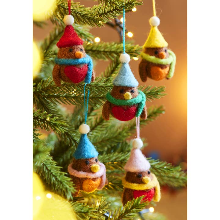 Coloured robin tree decorations