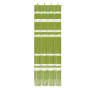 British Colour Standard 2 Striped Pistachio Green & Pearl Eco Dinner Candles, Pack Of 4