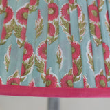 Pleated Teal Lampshade with Raspberry Trim – 30cm
