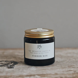 The Botanical Candle Company - Tinder Box Scented Soy Candle in an Amber Jar