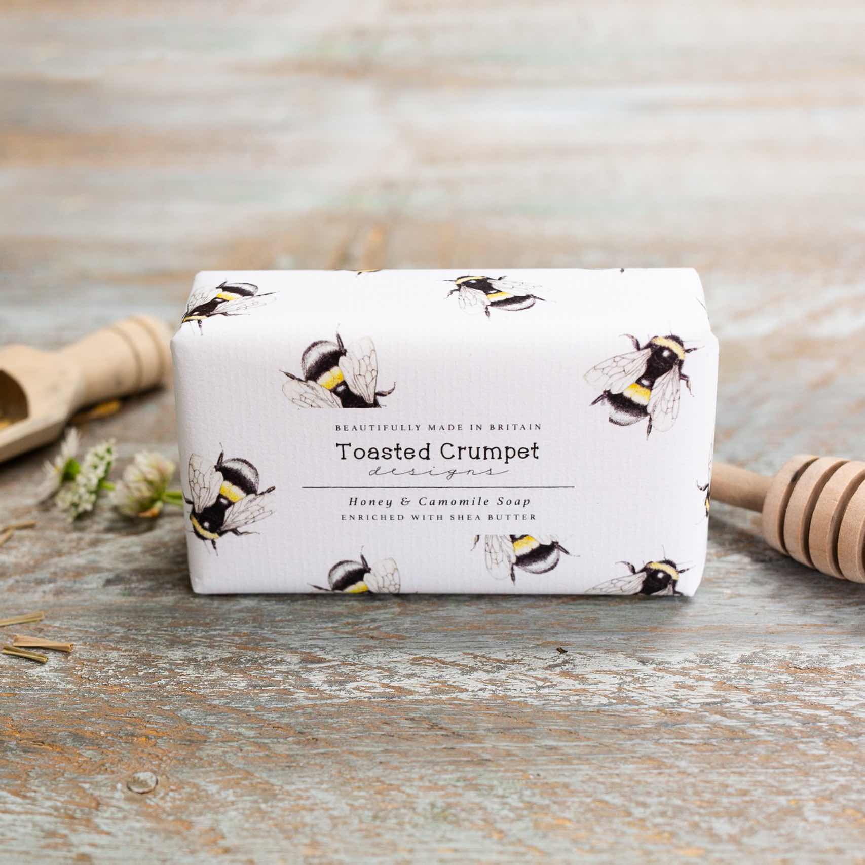 Made in Britain honey and camomile soap enriched with shea butter