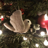 Handmade Felt Mistletoe Dove Decoration | Hanging Christmas Dove Ornament