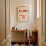 Welcome We Have Wine Wall Art Print – Red & Cream Kitchen Typography Art