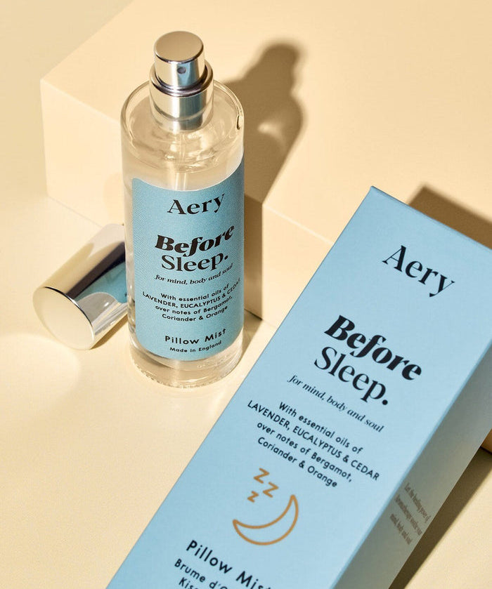 Aery Before Sleep Pillow Mist with calming lavender, cedarwood and bergamot fragrance for pillows, bedding and relaxing bedtime rituals.