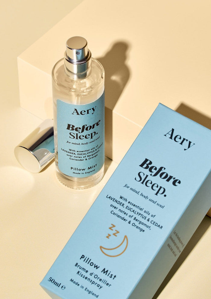 Aery Before Sleep Pillow Mist with calming lavender, cedarwood and bergamot fragrance for pillows, bedding and relaxing bedtime rituals.