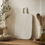 Alderley rectangular stoneware serving board in a soft chalk reactive glaze, ideal for cheese, charcuterie and sharing food.