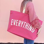 Alphabet Everything Really Big Bag in heavyweight pink canvas, an oversized UK-made canvas tote bag for shopping, travel, beach days, weekends away and everyday use.