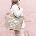 Alphabet Everything Really Big Bag in heavyweight stone canvas, an oversized UK-made canvas tote bag for shopping, travel, beach days, weekends away and everyday use.