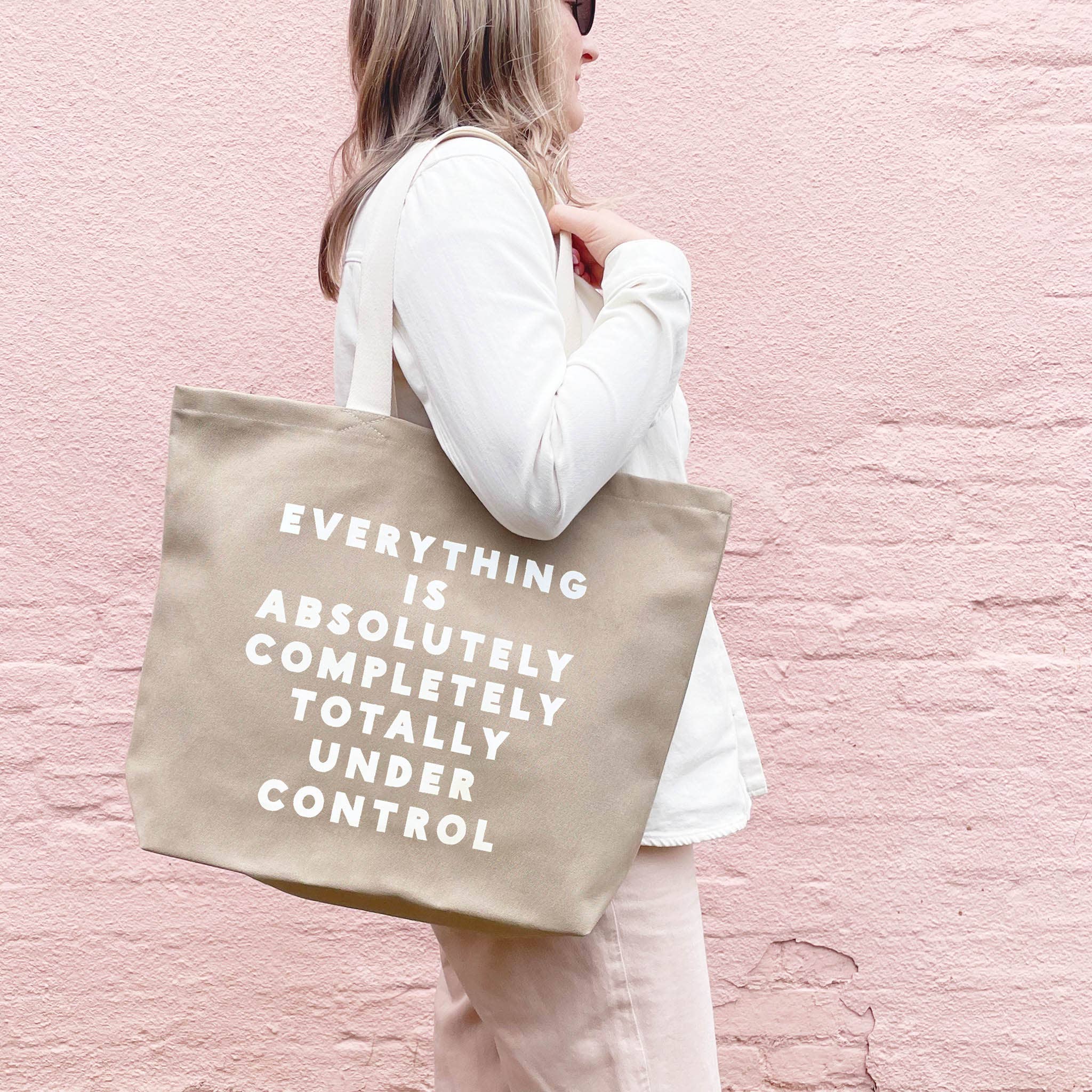Alphabet Everything Really Big Bag in heavyweight stone canvas, an oversized UK-made canvas tote bag for shopping, travel, beach days, weekends away and everyday use.
