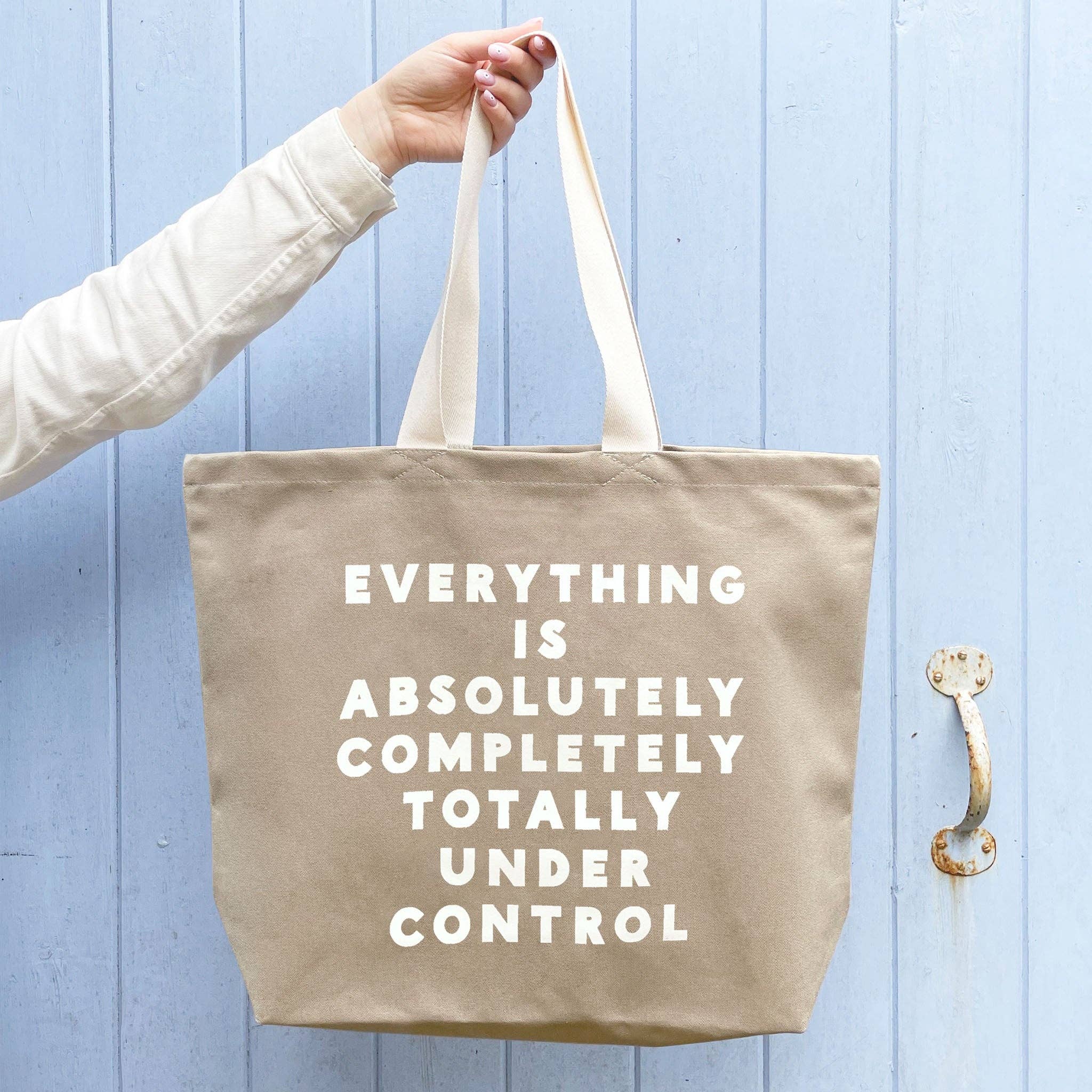 Alphabet Large Stone Canvas Tote Bag featuring the "Everything Is Under Control" slogan, made in the UK from heavyweight canvas.