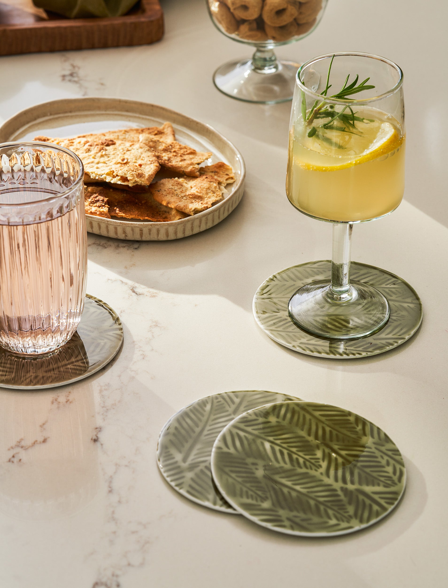 Alvescot Set of 4 Moss Green Coasters crafted from enamelled metal.