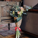 Winter amaryllis seasonal flower gift wrap with eucalyptus and pussy willow by Mad Lilies