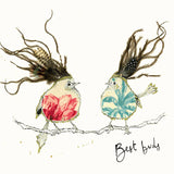 Anna Wright Best Buds friendship greeting card featuring two colourful illustrated birds with hand-lettered text on premium FSC-certified card