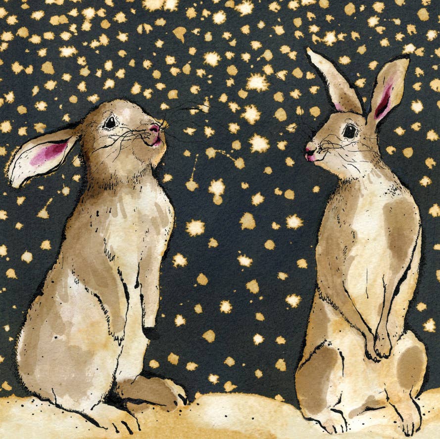 A christmas card beautifully illustrated with Snow Bunnies . Blank inside, FSC-certified and printed in the UK on heavyweight matt card.