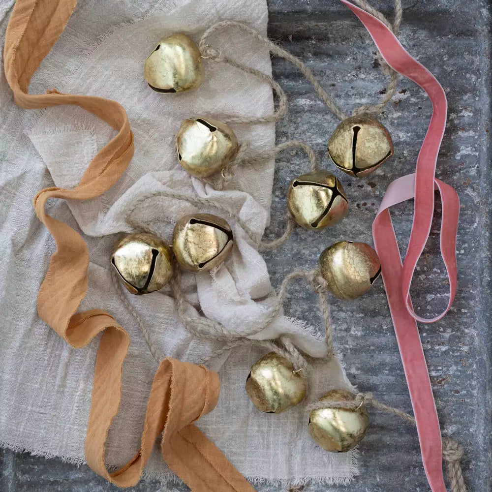 Antique gold Christmas bell garland with bells in varying sizes