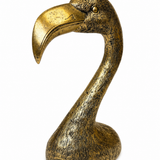 Antique gold metal flamingo head candle holder by McGowan &amp; Rutherford for styling dining tables, mantelpieces and contemporary interiors.