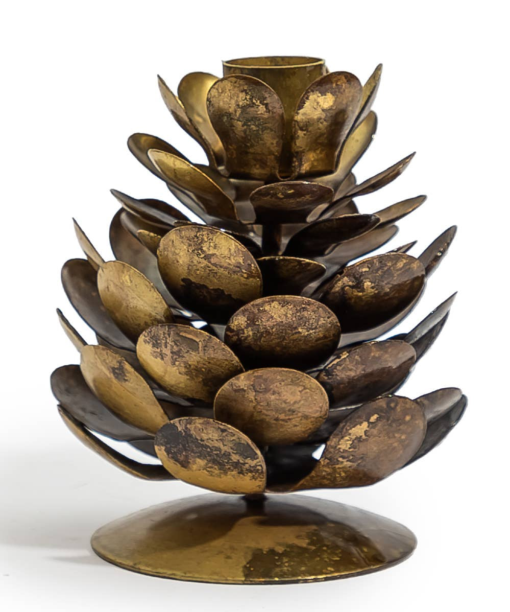 Antique gold pinecone candle holder for Christmas table styling