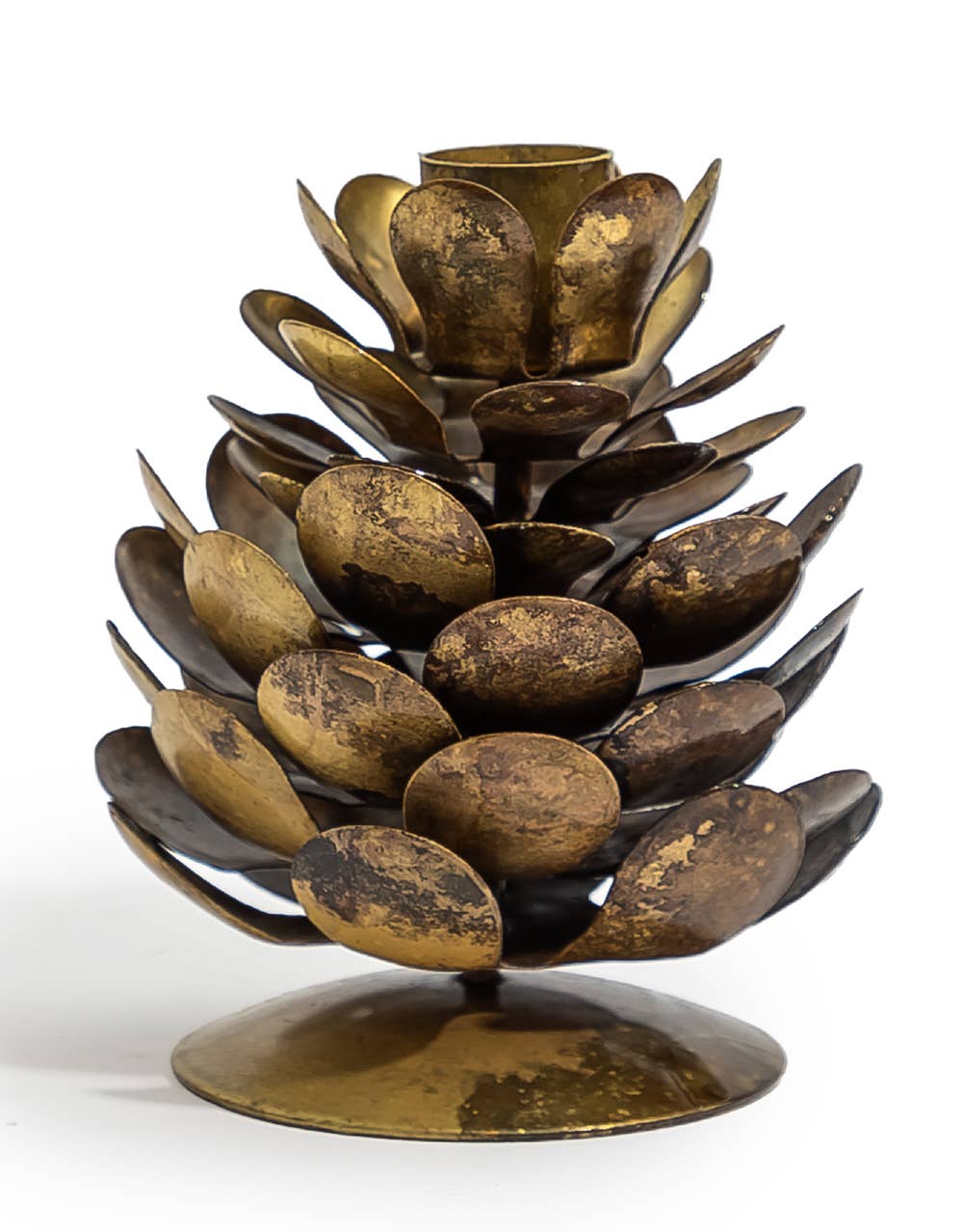 Antique gold pinecone candle holder for Christmas table styling