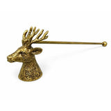 Antique gold stag candle snuffer with an ornate stag handle, designed for extinguishing candles safely while adding decorative style to the home.