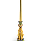 Antique-style resin leopard candlestick designed to hold a standard taper candle, perfect for decorative home styling.