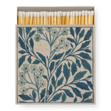 Archivist Blue Floral luxury matchbox featuring Wanderlust Paper Co. floral artwork with gold foil detailing and 125 extra-long safety matches.