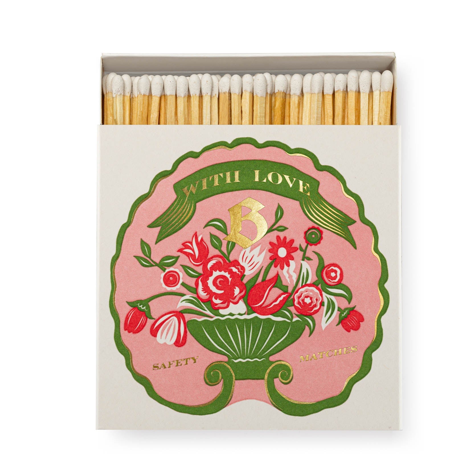Archivist Blumenhaus luxury floral matchbox with gold foil detailing and 125 extra-long safety matches, inspired by the French botanical publication Blumenhaus.