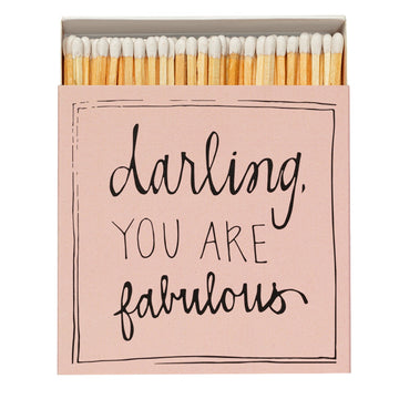 Archivist Darling You Are Fabulous luxury square matchbox with bold pink design and 125 safety matches for candles and fireplaces.