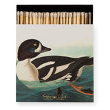 Archivist Golden-Eye Duck luxury square matchbox featuring an illustrated duck design with 125 extra-long safety matches for candles and fireplaces.