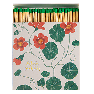 Archivist Nasturtium luxury matchbox featuring Wanderlust Paper Co. botanical artwork with vibrant nasturti
