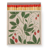 Archivist Wild Strawberry luxury matchbox featuring Wanderlust Paper Co. botanical illustration with 125 extra-long safety matches.
