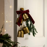 Ardington Set of 4 Antique Brass Hanging Christmas Bells on natural jute rope.