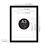 Black A3 Picture Frame with Mount for A4 Print – Modern Lightweight Photo Frame