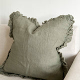 Khaki Linen Cushion | Ruffled Edge Hallie Cushion