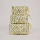 Paper Mirchi Large Organic Cotton Toiletry Bag – Floral Lattice Buttercream